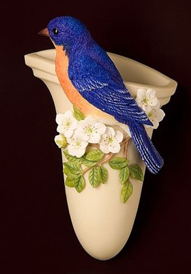 Eastern Bluebird on Apple Blossom Wall Vase Ibis and Orchid NEW