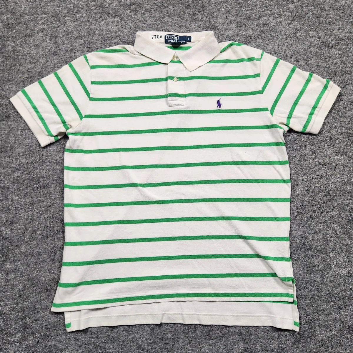 Ralph lauren green and hotsell white striped polo shirt