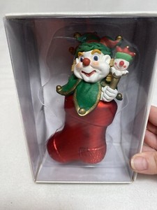 Vtg Dept 56 Clown Jester Noel Stocking Handblown Ornament Mercury Glass 6” w Box