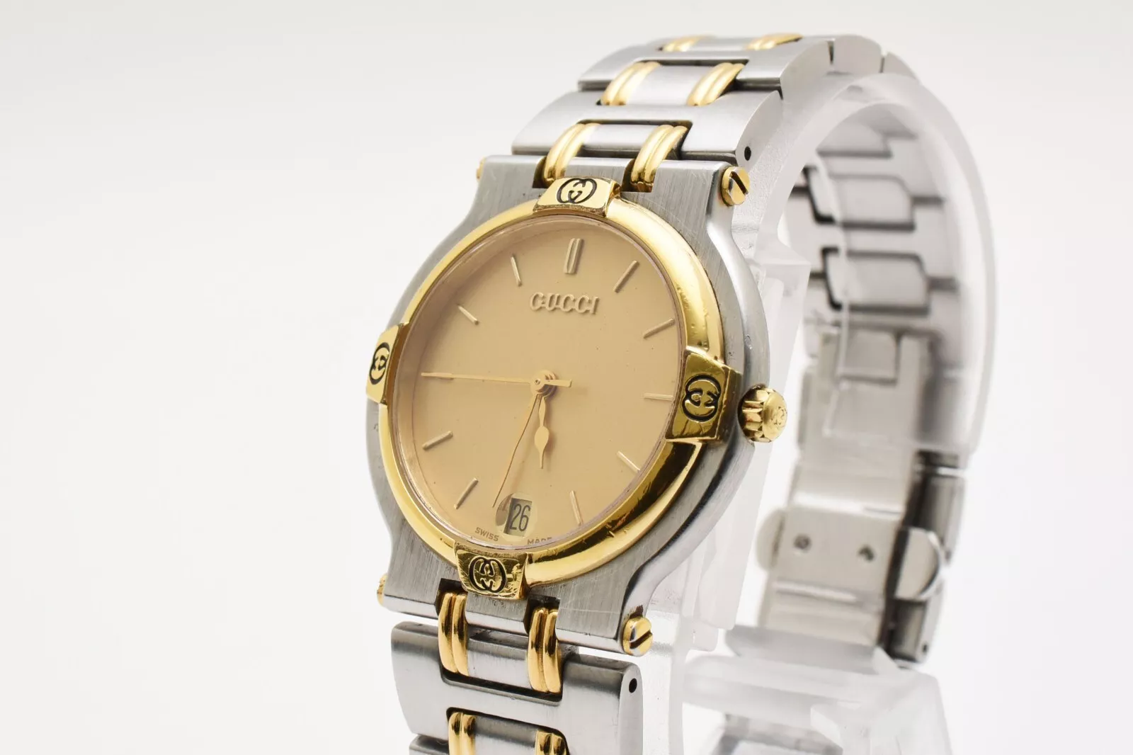 ▶️[EXC+5] GUCCI 9000M Blanc DATE OR Quartz Homme VINTAGE Du JAPON