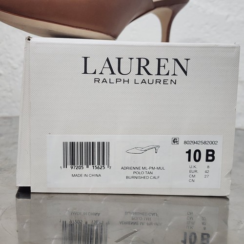 Lauren Ralph Lauren Adrienne Burnished Leather Mule Pump Polo Tan Size 10 Boxed - Picture 4 of 24