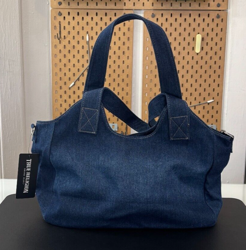 NWT TRUE RELIGION Women's Dark Blue Denim Horseshoe Stitch Satchel Handbag - Picture 4 of 19