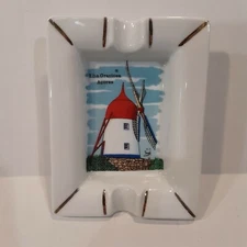 AÇORES ILHA DA GRACIOSA MO Collectible Porcelain Ashtray Red & White Windmill