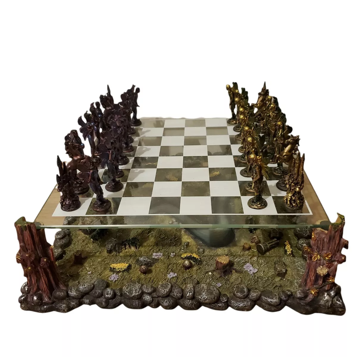 Medieval Fairy Fantasy Chess Board Game Set 3D Woodland Platform Resin  Pewter