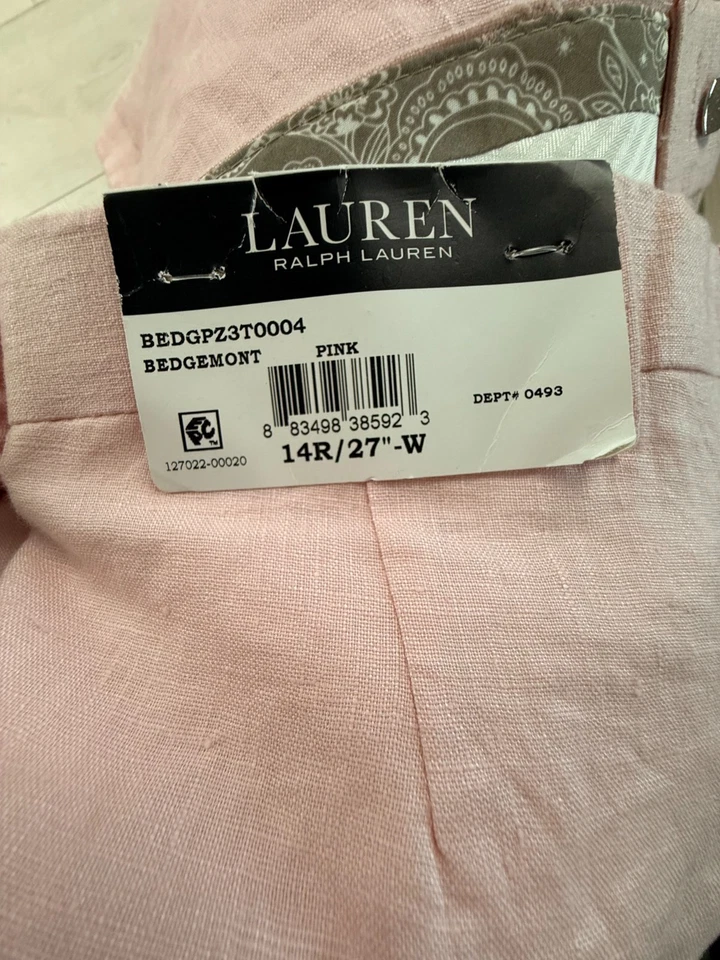 Pantalones Lauren Ralph Lauren Etiqueta Negra Rosa Claro Lino Jóvenes Niñas 14R 28x27 NUEVO Foto 2 de 4