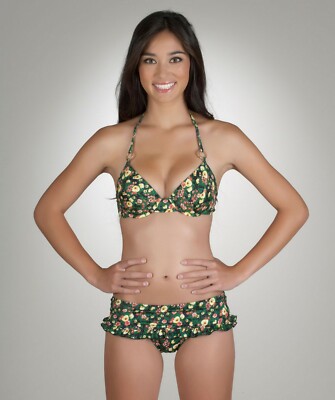 Guess Floral She's Ditsy Halter Top & Skirted Bottom Swimsuit Bikini Set L