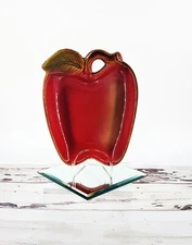California Pottery Ceramic Red Apple Spoon Rest Trinket or Candy Dish MCM Kitsch