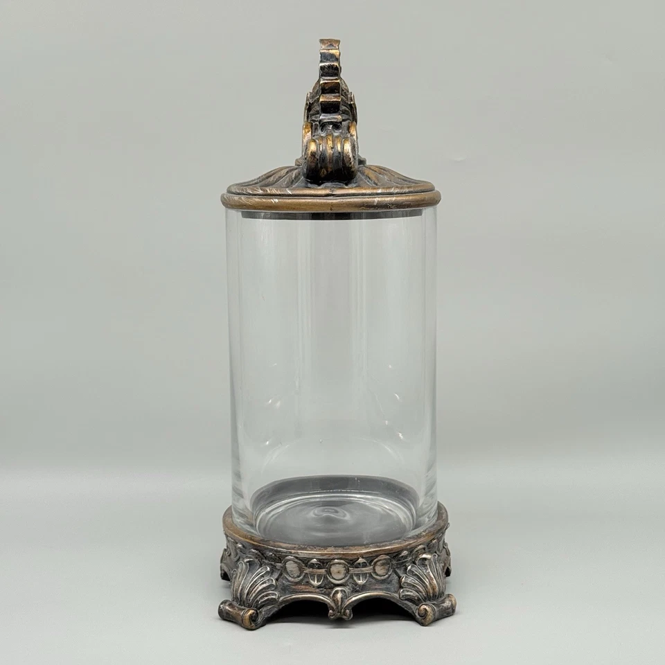 Decorative Glass & Resin Apothecary Hurricane Candle Canister Jar & Lid 12.5" - Image 4 of 4