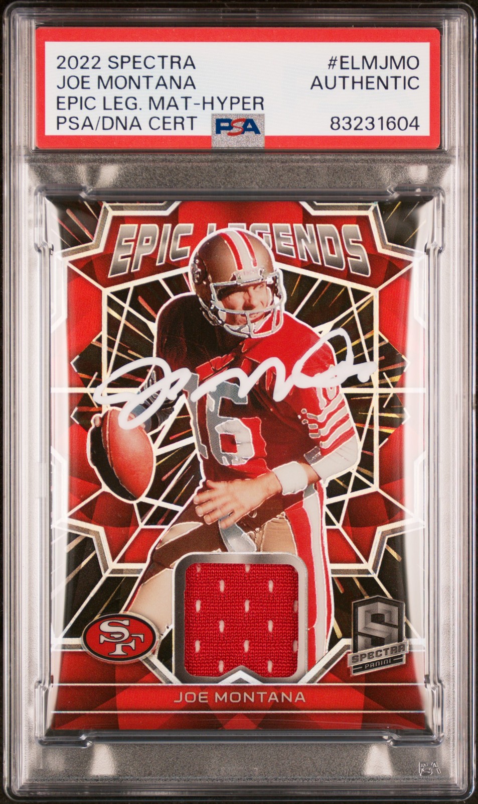 2022 Panini Spectra Epic Legends #ELMJMO Joe Montana #/75 (PSA/DNA Auth Auto)