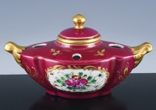 GORGEOUS ANTIQUE LIMOGES FRANCE HAND PAINTED ENAMEL FLORAL PORCELAIN INKWELL N/R