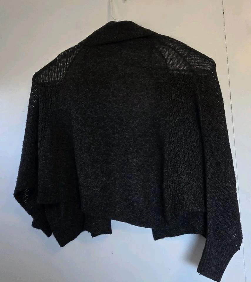 Suéter QI Mujer XS Gris 100% Cachemira Suave Ligero Cárdigan Abierto Abuelo Foto 3 de 4