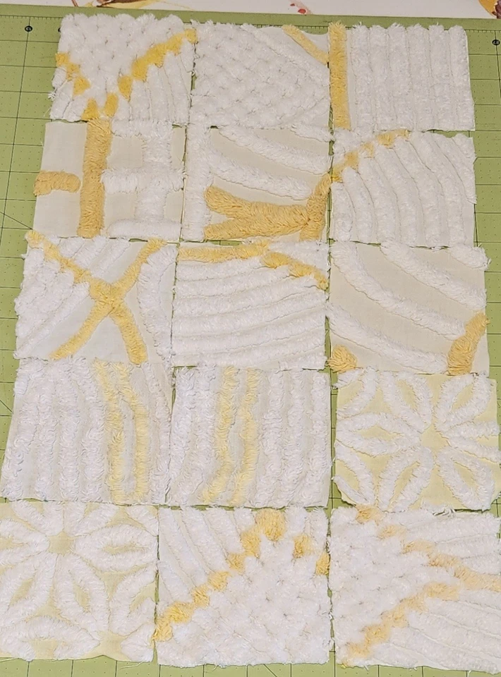 75 colcha de chenilla vintage cuadrada de 4 pulgadas azul, púrpura, rosa, blanco y amarillo Foto 4 de 4