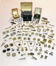 LOT OF VINTAGE MEN'S JEWELRY TIE BARS CUFFLINKS RINGS ECT. HICKOK ANSON SWANK