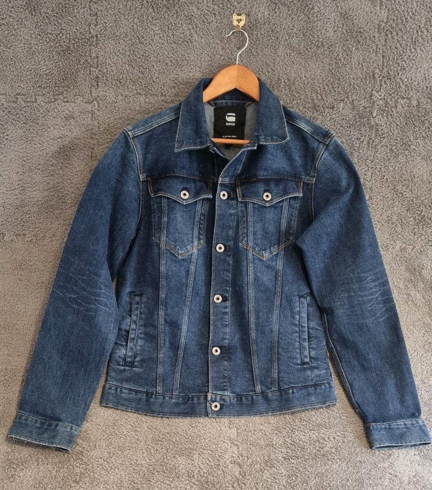 G-Star RAW 3301 Slim Denim Jacket Mens M Dark Blue Stretch Trucker Jean Coat image 2