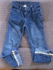 VTG Gymboree Girls Jeans Sz 6 Blue Flowers Yellow Ribbon Cuff Adj Waist Denim