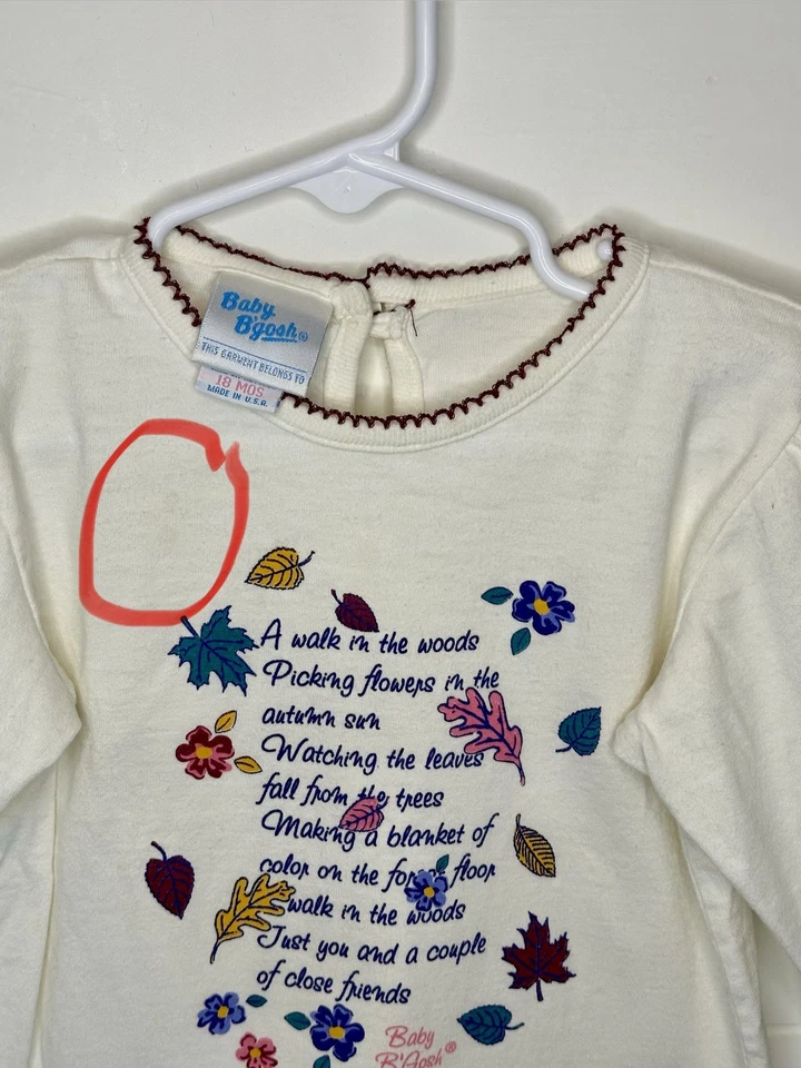 Винтажная осенняя рубашка с длинным рукавом Baby Bgosh для девочки 18 месяцев цветочный узор осень стихотворение - Изображение 4 из 4