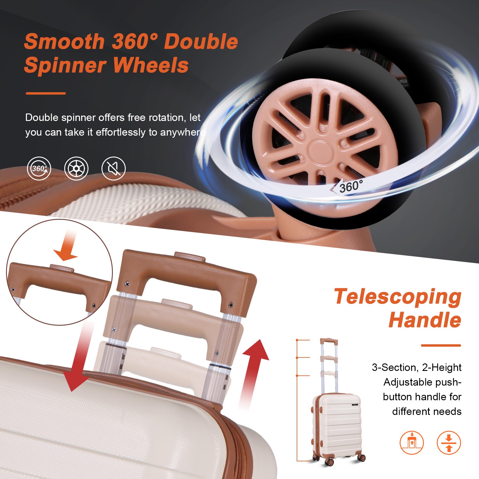 Travel Suitcase 21" Carry On Luggage Hardside Expandable Spinner w/ Wheels White