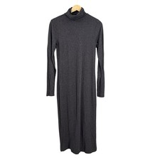 Polo Ralph Lauren Turtleneck Dress Medium Dark Gray Long Sleeve Maxi Side Slit
