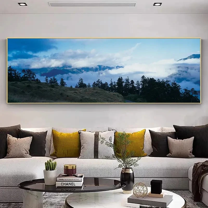 Panoramic Minimalist Mountain & Clouds Landscape Canvas Wall Art Home Decor