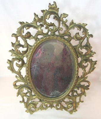 *Large Antique Mirror in Metal Frame Victorian Acanthus Design, Easel Back