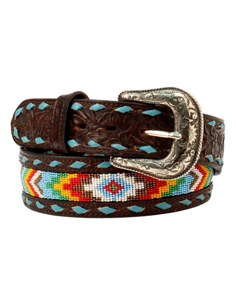 NOCONA Genuine Leather Beaded Bone & Conch Western Bohemian Belt NO BUCKLE Nocona Men main image 4