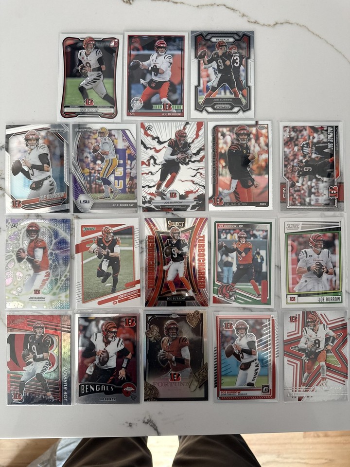 Joe Burrow Prizm Topps Chrome Fortune 15 Optic Select Bowman Bengals 18-card lot
