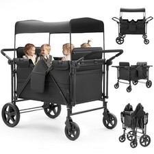 Stroller Wagon for 4 Kids Quad Foldable Wagon Dual Push Handles 5 Point Harness