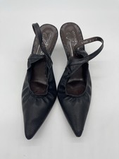 Donald Pliner Perforated Slingback Pumps Kitten Heels Black Scrunch Leather 6.5
