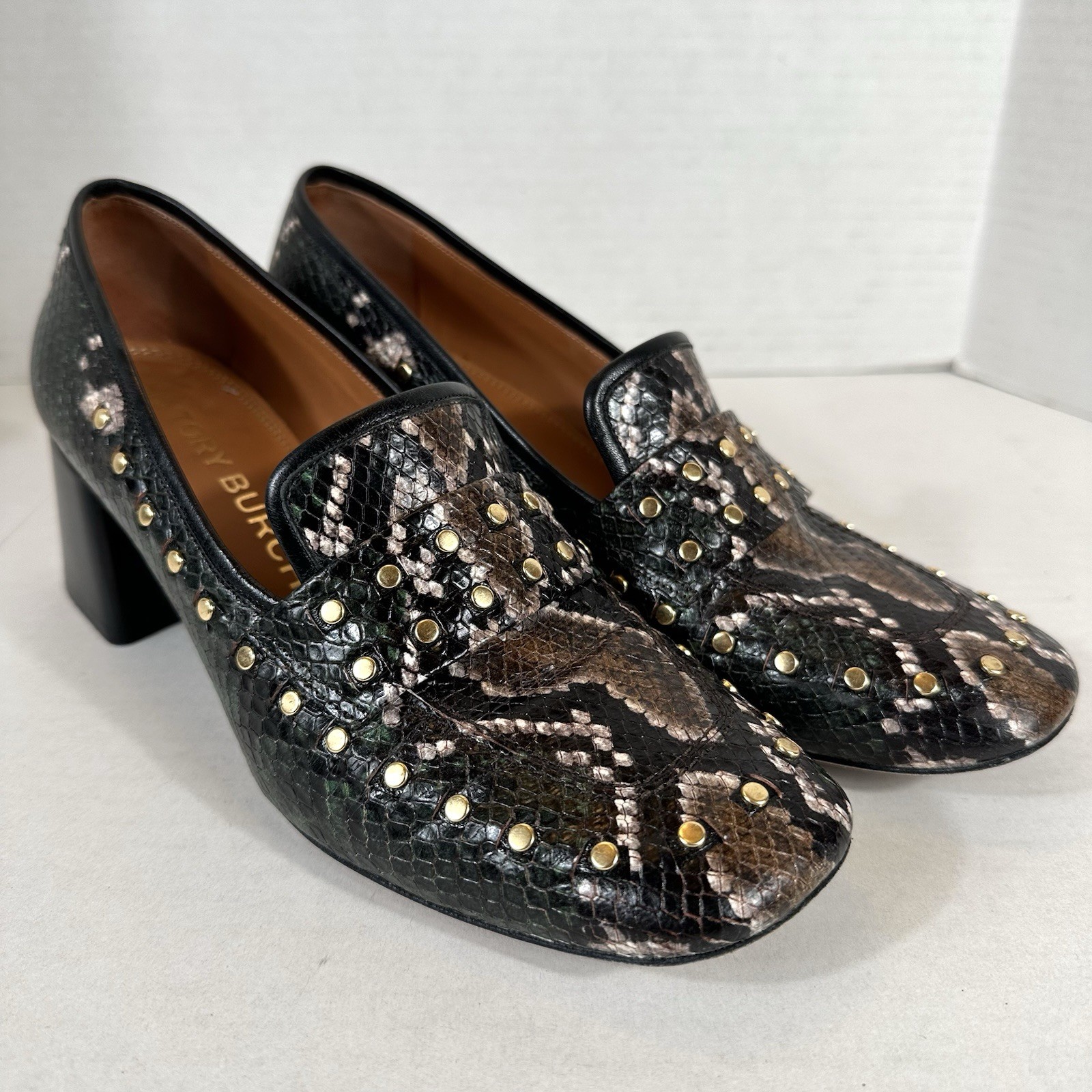 TORY BURCH Studded PYTHON Embossed Block Heel Chu… - image 2