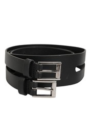 Dolce & Gabbana Black Double Strap Leather Silver Buckle Men's Belt Authentic