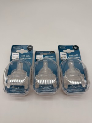 PHILIPS AVENT ANTI-COLIC NIPPLES - SLOW FLOW - 1M+ - 3 Packs 6 Nipples Total