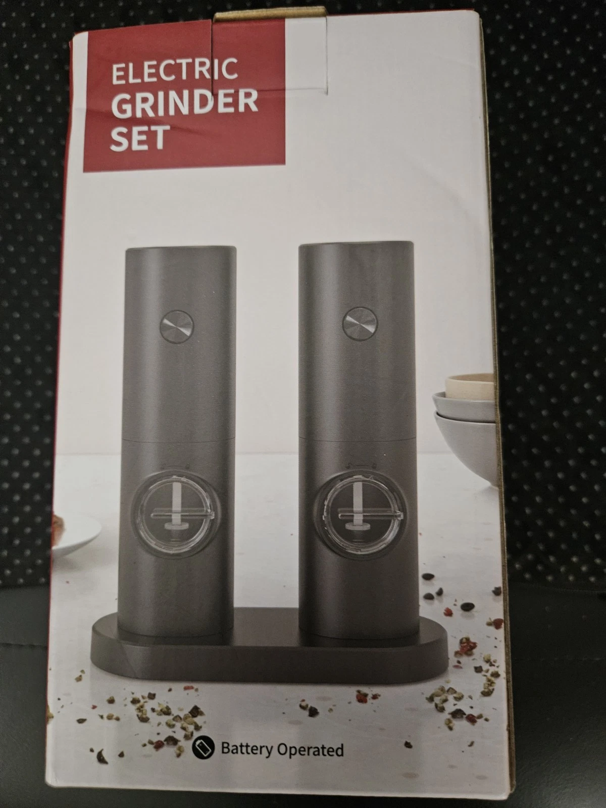 Electric Salt and Pepper Grinder Set 2-Pack, Battery-Operated, Automatic. New