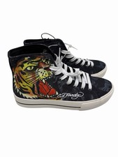 Ed Hardy High Top Black Tiger Sneakers Mens Shoes Size 9.5 NWOB