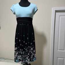 Vintage Jody California Sun Dress Womens 5/6 Blue Tones Colorblock Floral Sash