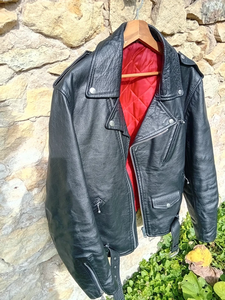 Perfecto cuir noir vintage biker jacket YKK zippers | Schott style - Photo 3/4