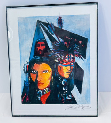VTG Kiowa Art Print Native American Original Artist Signed Sketch Tribal Members