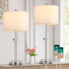 Set of 2 Adjustable Silver Table Lamps with USB Ports for Bedroom  Living Room