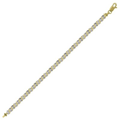 Echt 10K zweifarbig Gold Damen Diamantschliff 5mm Doppelkreis S Gliederarmband 7''