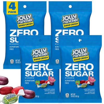 Zero Sugar Jolly Ranchers Hard Candy, 3.6 Ounce Bag (Pack of 4), Sugar Free Cand