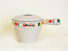 Le Creuset Fondue Soßentopf Emaille Gusseisen 80er Jahre französisch Vintage mit Deckel