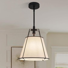 Farmhouse Modern Pendant Light with Linen Shade