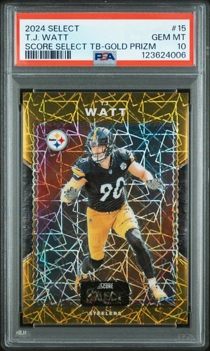 2024 PANINI SELECT SCORE SELECT THROWBACK GOLD PRIZM #15 T.J. WATT 10/10 PSA 10