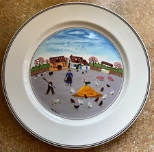 Villeroy & Boch Design Naif 10.5" Dinner Plate Farm Scene Chickens PRISTINE!