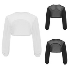 Girls Mesh Crop Top Long Sleeve Fishnet Shirts Cropped Sweatshirts Dance Tops