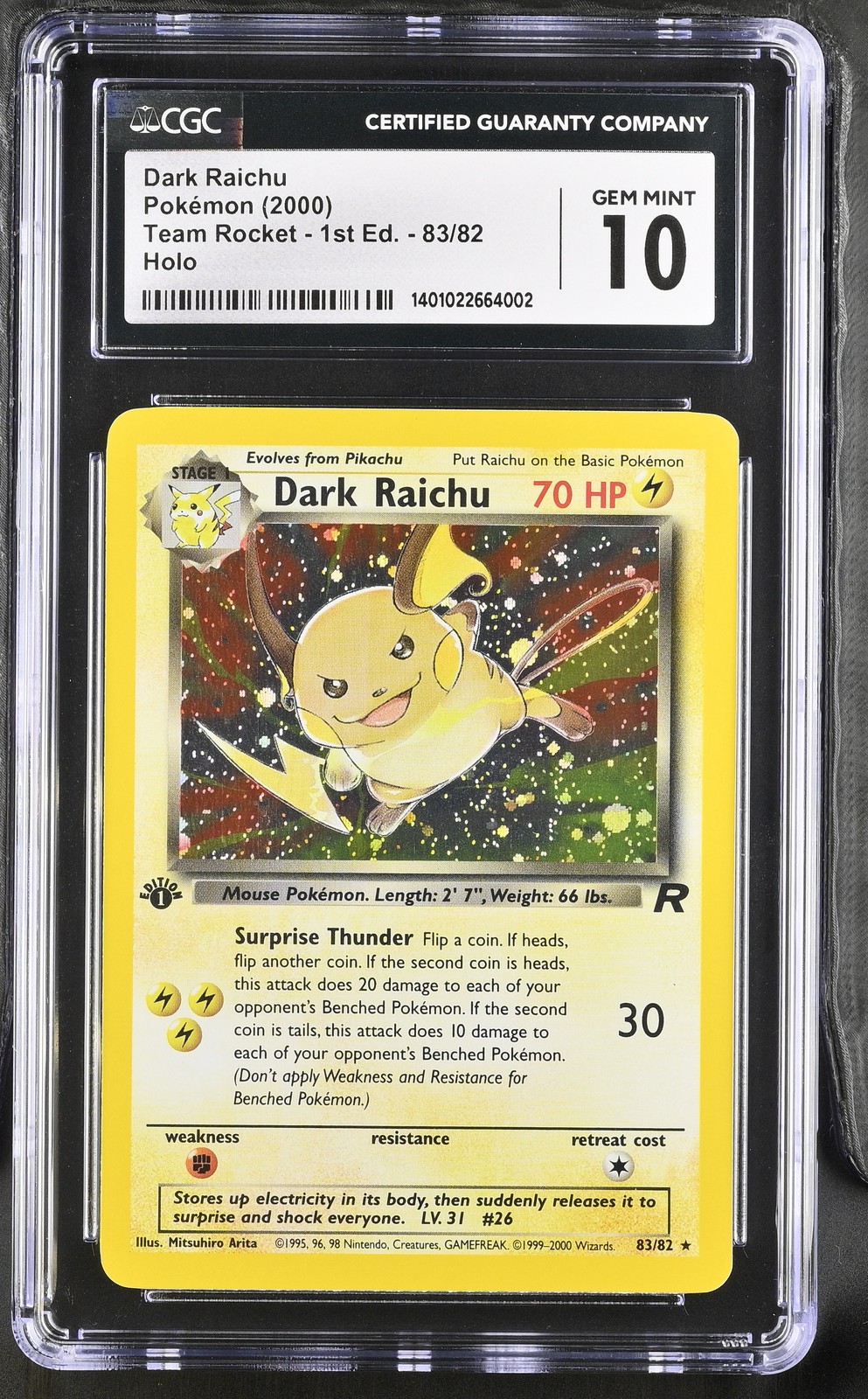 2000 Team Rocket - 1st Ed. #83/82 Dark Raichu CGC 10