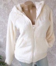 M kurze  Jacke Cardigan kuschelige Plüschjacke  Kapuze Taschen Teddy wollweiss