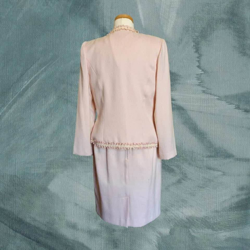 Conjunto de traje falda tweed rosa actitud positiva vintage de 3 piezas talla pequeña 12 Foto 3 de 4
