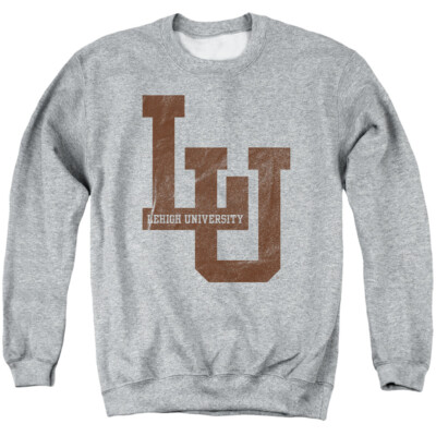 Lehigh University Adult Crewneck Sweatshirt Distressed, Athletic Heather, S-3XL