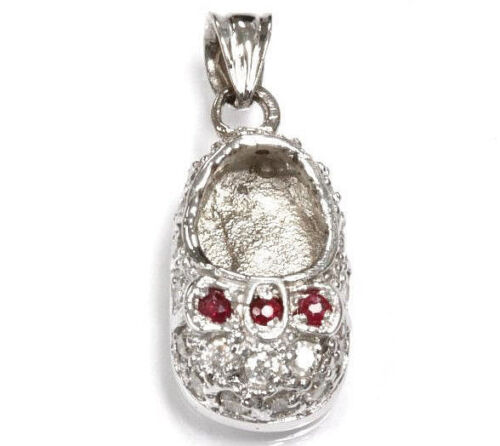 0.45 ctw Natural Red Ruby Diamond Solid 14k White Gold Baby Girl Shoe Pendant - Picture 1 of 1