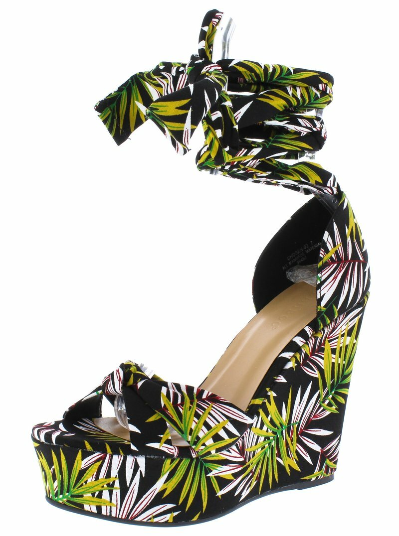 その他 D New Women Peep Open Toe High Wedge Platform Heel Sandal Wrap Lace